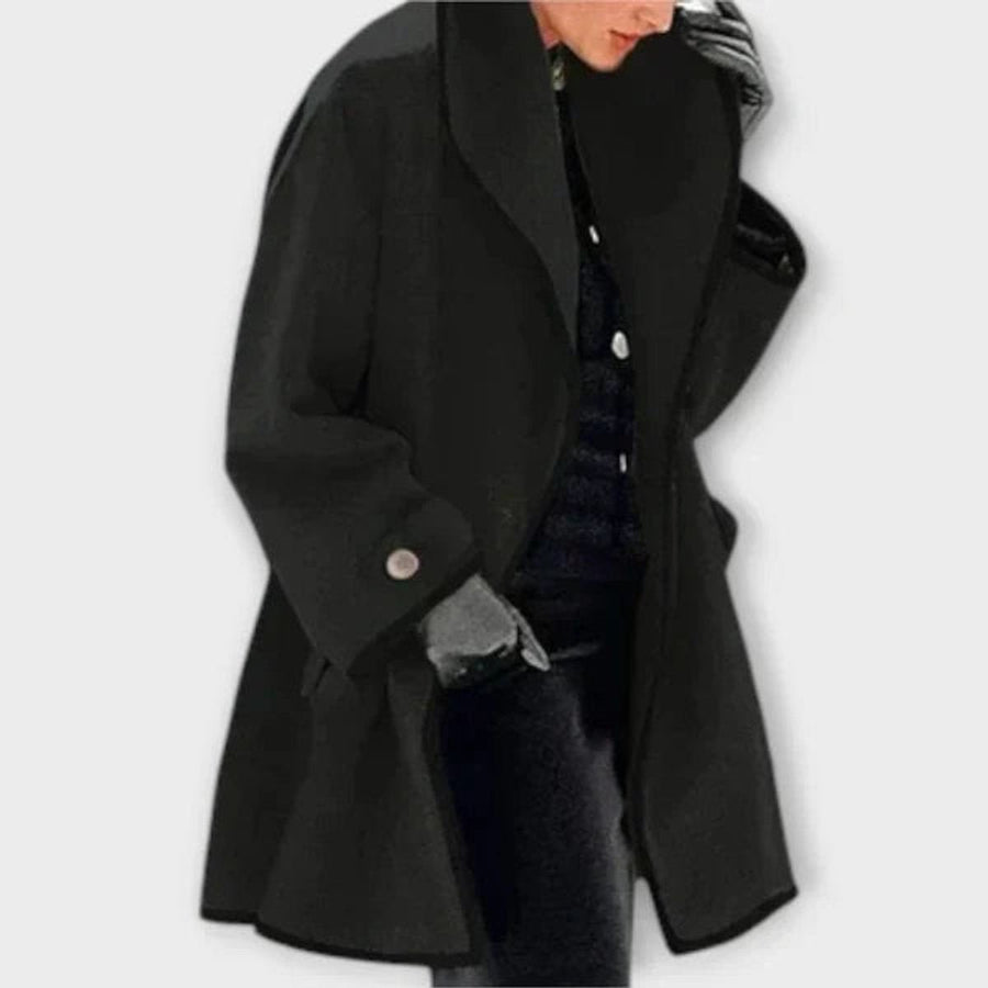 Manteau Long Évasé à Revers Bordés