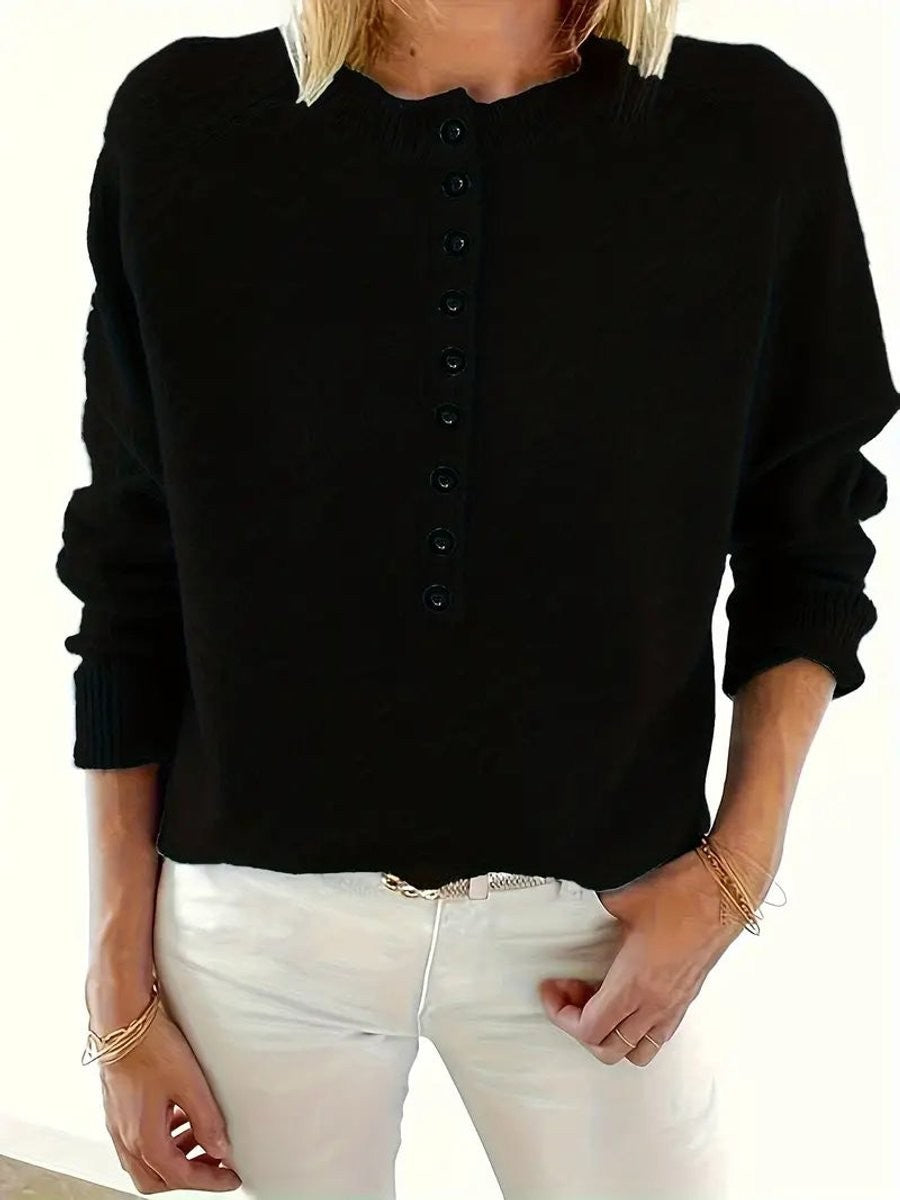 Sweat col Henley boutons partiels — vue complète de la silhouette