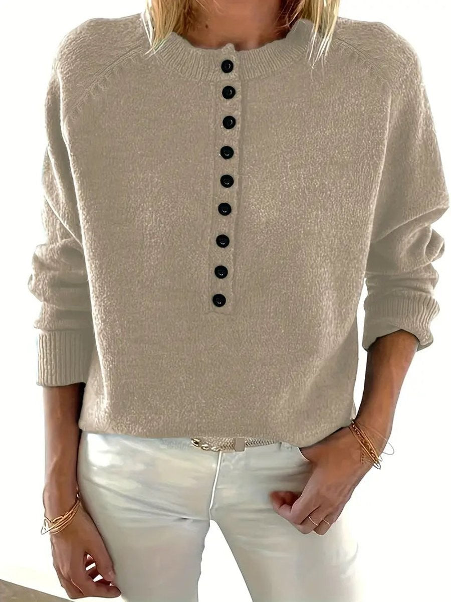 Sweat col Henley boutons partiels — silhouette ample en pied