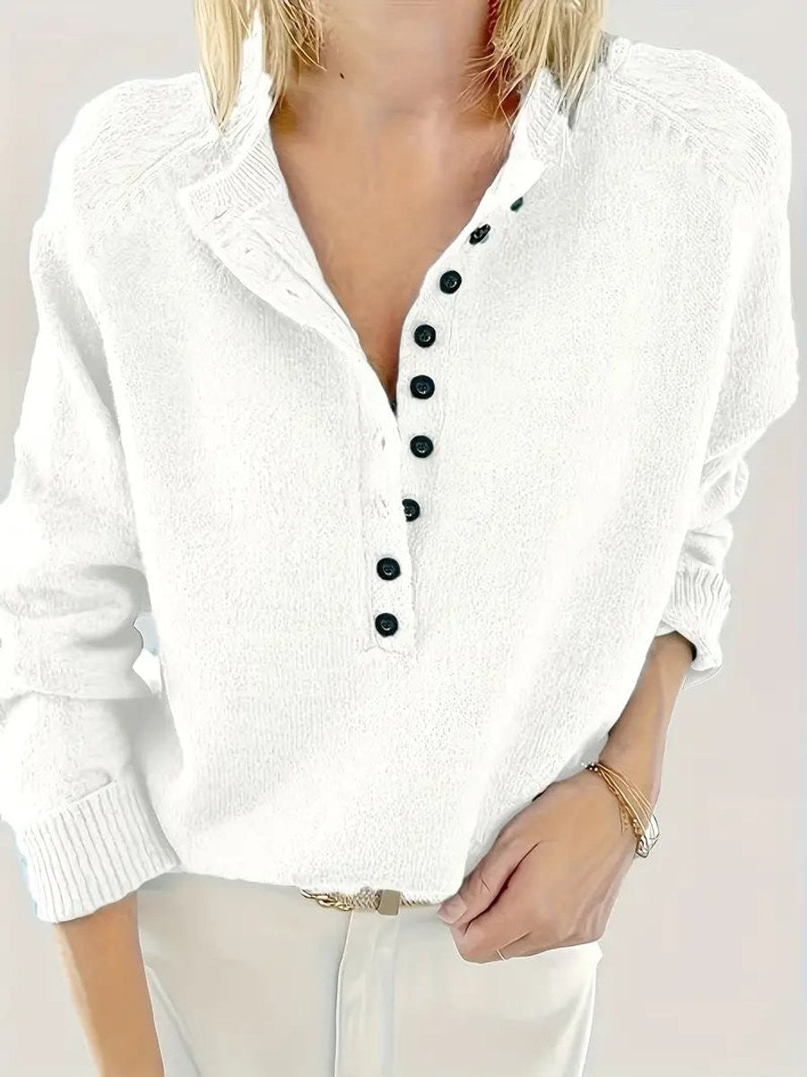 Sweat col Henley boutons partiels — détail de l'encolure henley