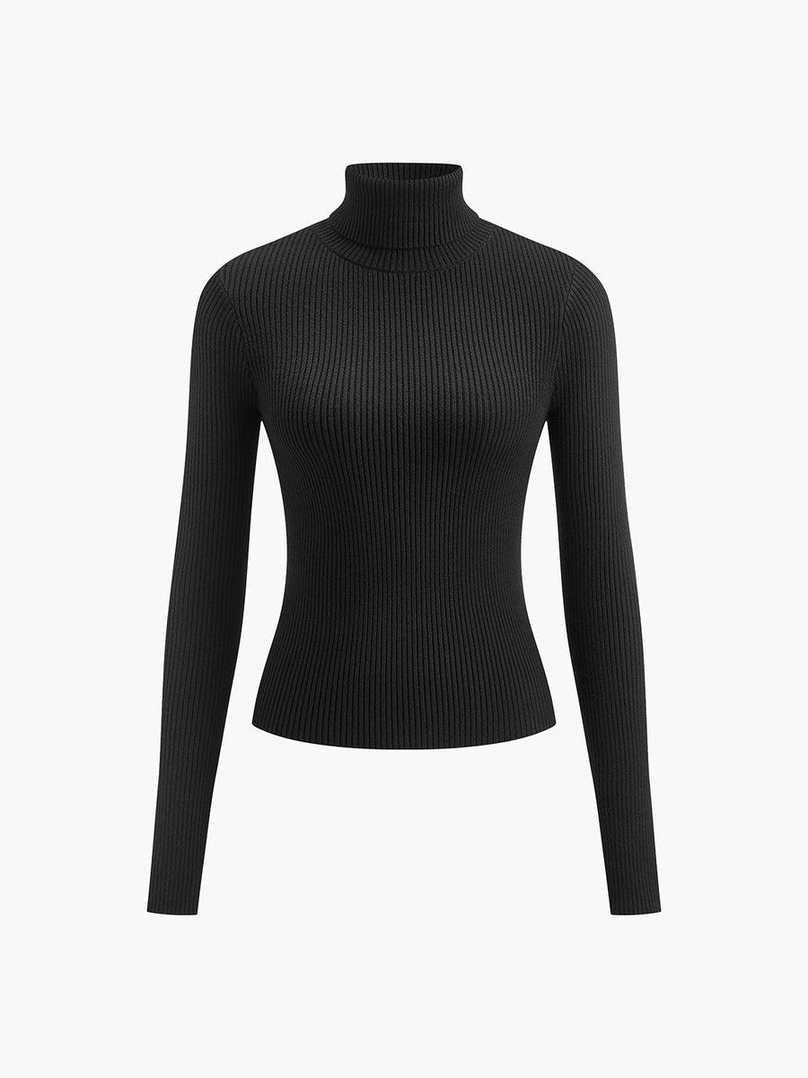 Pull Col Montant Côtelé Manches Longues