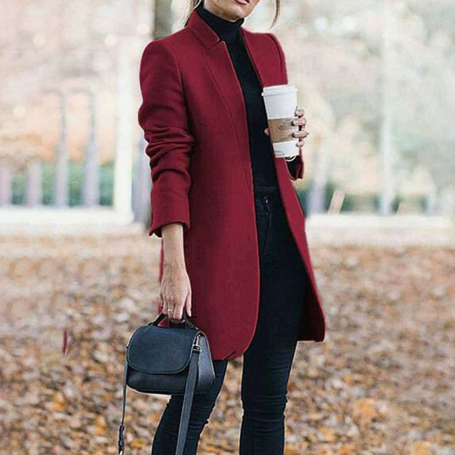 Manteau Long Cintré à Revers Structurés
