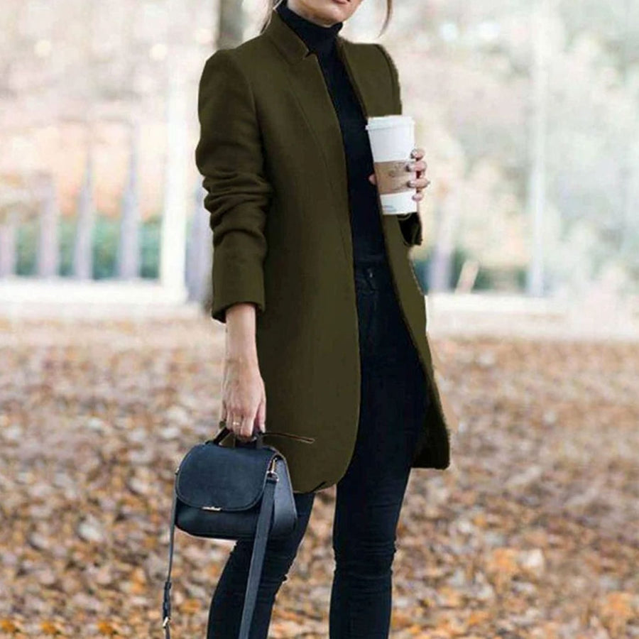 Manteau Long Cintré à Revers Structurés